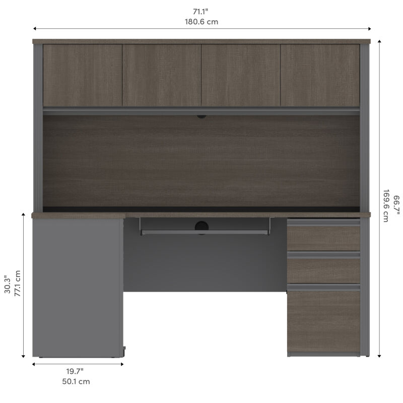 99852 000047 Bestar Prestige 72w Modern L Shaped Office Desk With Two Pedestals And Hutch In Bark Grey Slate 11