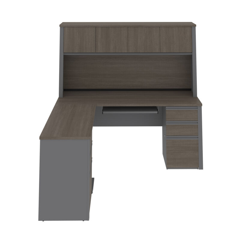 99852 000047 Bestar Prestige 72w Modern L Shaped Office Desk With Two Pedestals And Hutch In Bark Grey Slate 3