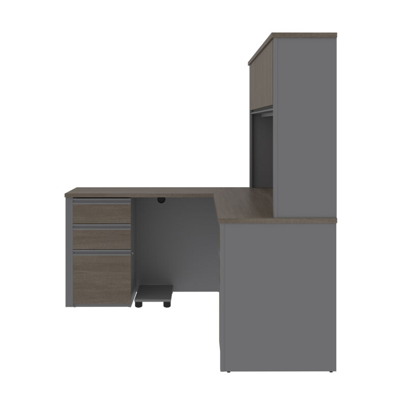 99852 000047 Bestar Prestige 72w Modern L Shaped Office Desk With Two Pedestals And Hutch In Bark Grey Slate 4