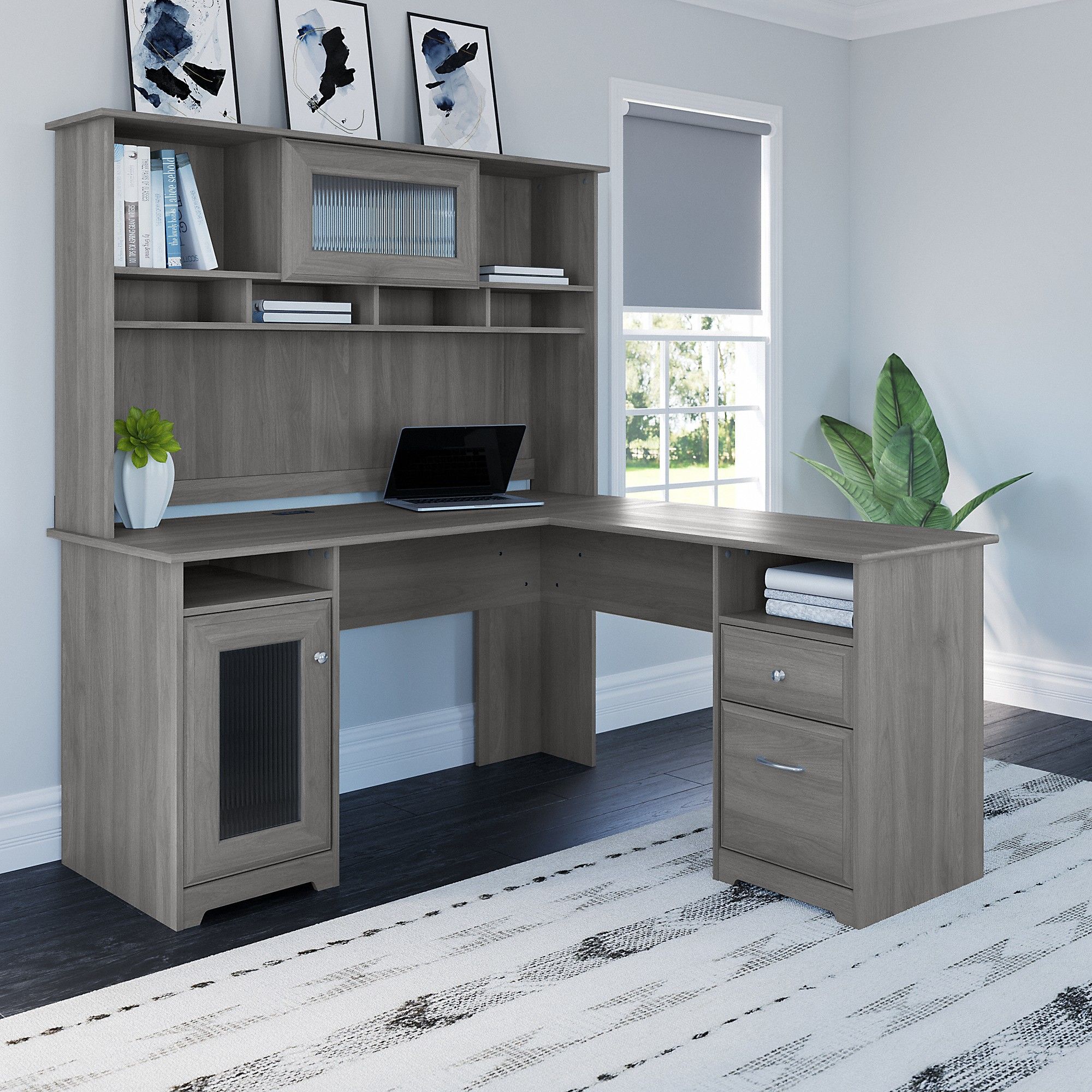 Furniture Cabot 60w L Shaped Computer Desk With Hutch In Modern Gray By