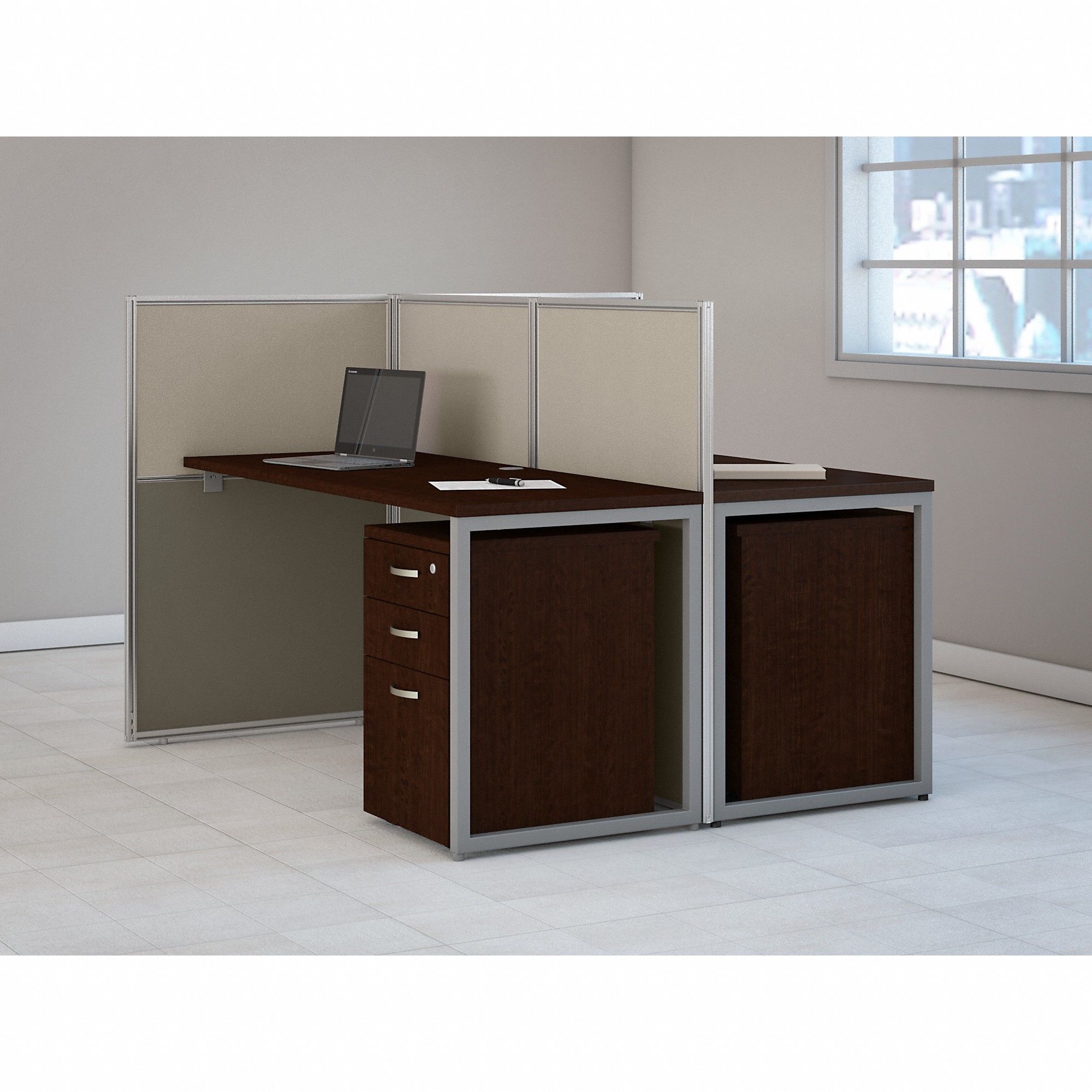 60W 2 Person Straight Desk Open Office with 3 Drawer Mobile Pedestals ...