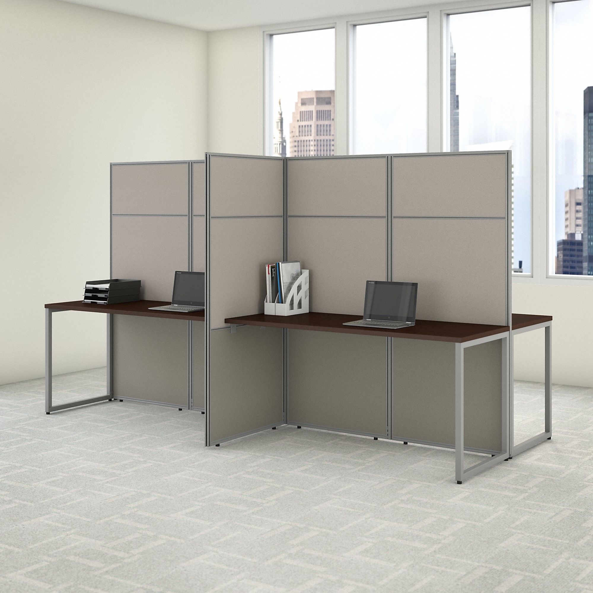 60w x 66h 4 Person Straight Desk Open Office in Brown by Bush