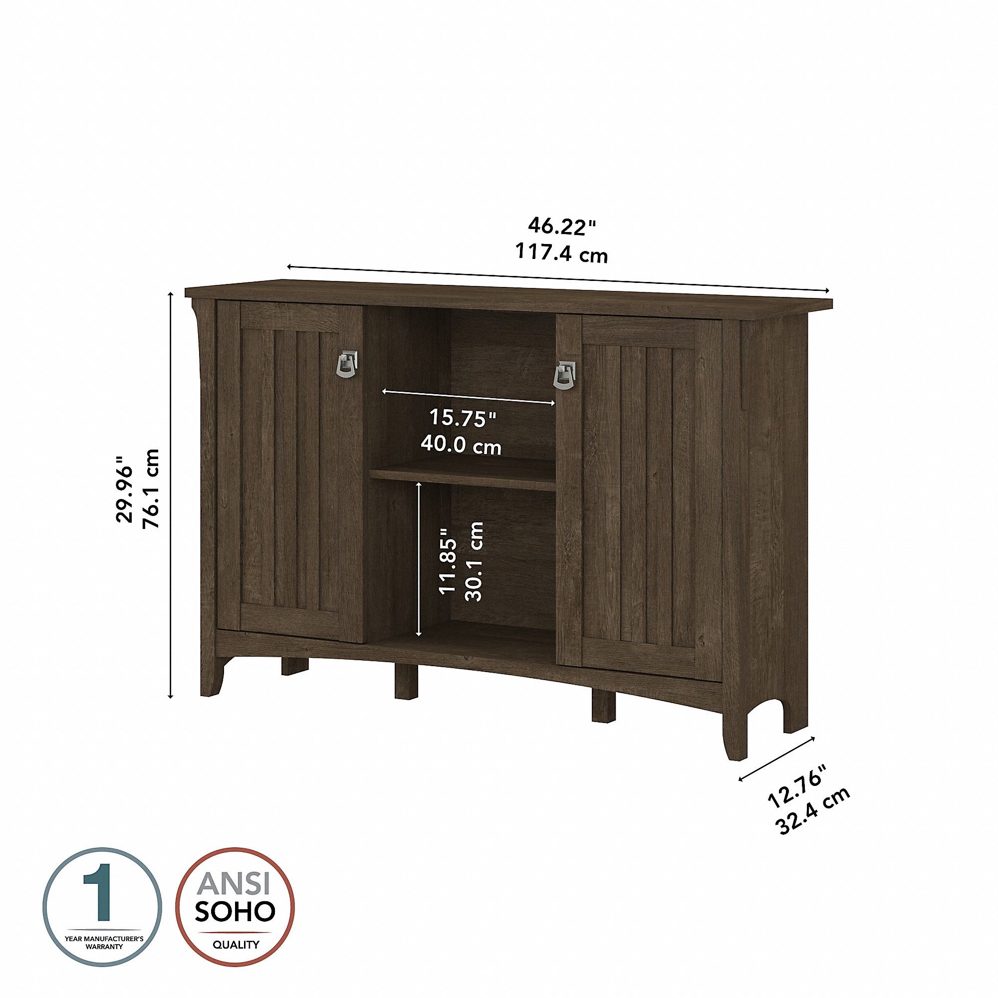 Bush Furniture Salinas Accent Storage Cabinet with Doors in Ash Brown