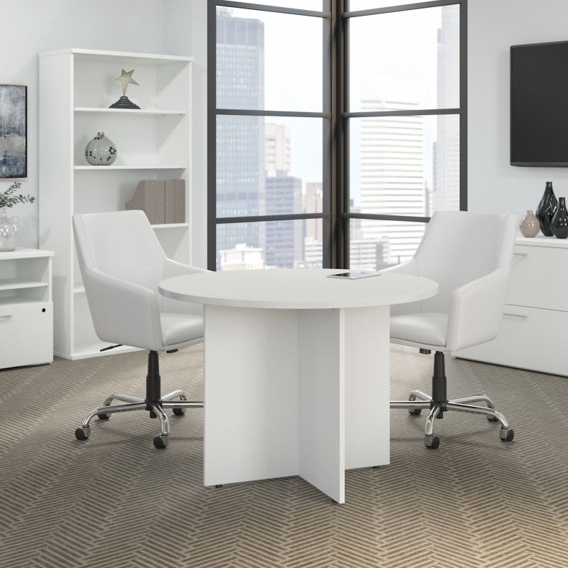99TB42RWH 42W Round Conference Table w Wood Base
