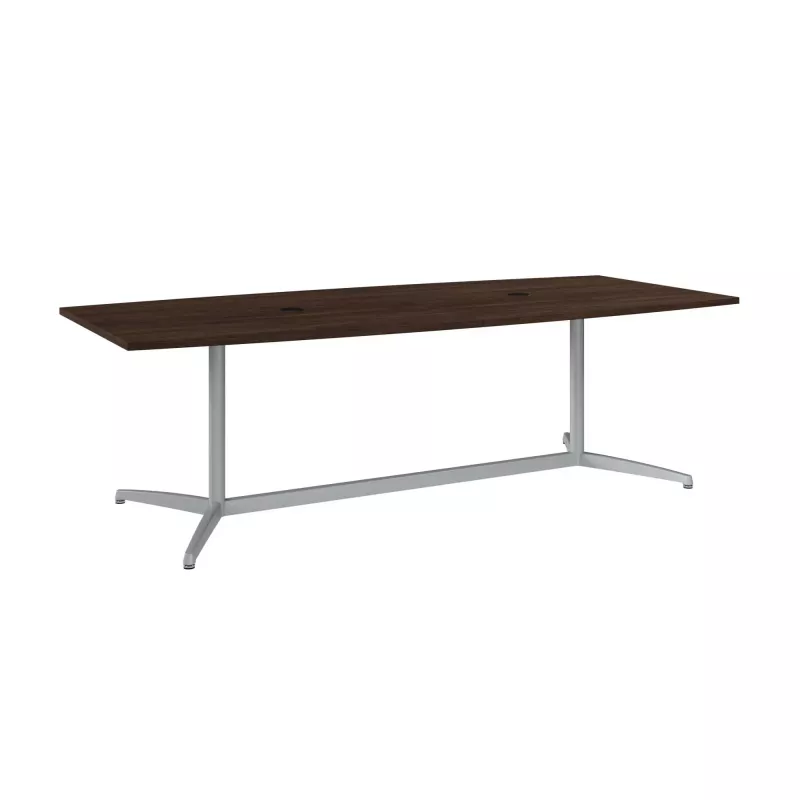 120W x 48D Boat Shaped Conference Table with Metal Base in Black Walnut
