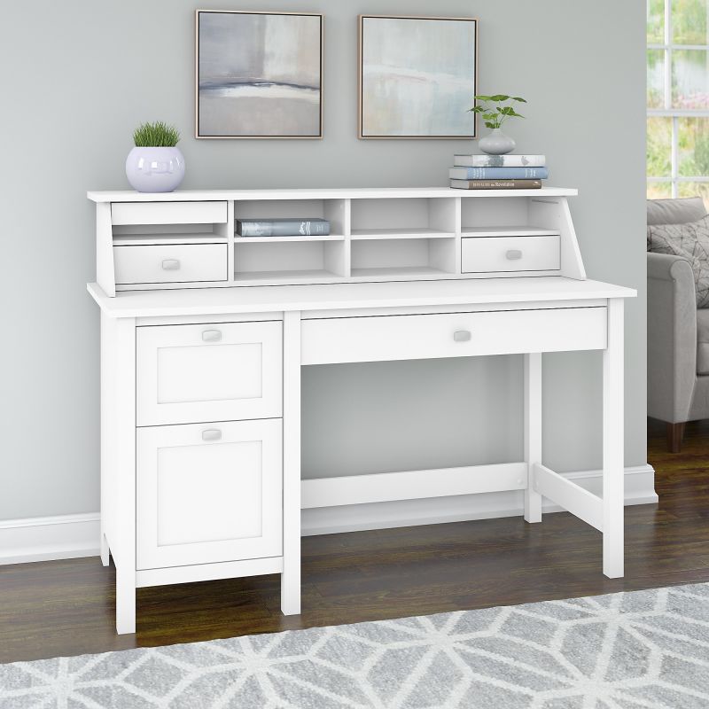 BD005WH Desk with 2 Drawer Pedestal and Organizer in Pure White