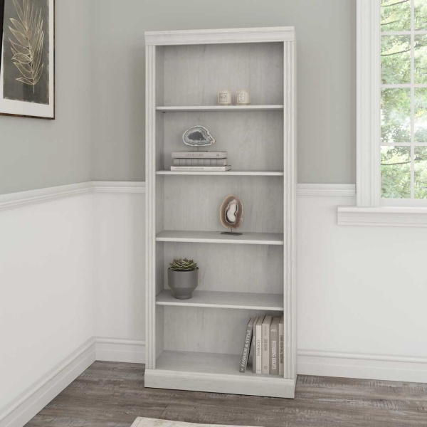 W1645C-03 Bush Furniture Saratoga Tall 5 Shelf Bookcase in Linen White Oak