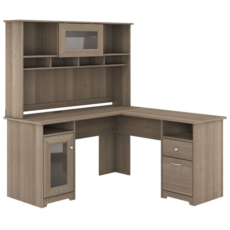 CAB001AG 60W L Shaped Computer Desk with Hutch in Ash Gray