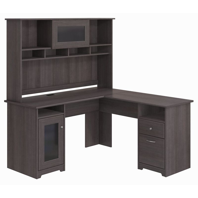 CAB001HRG L Shaped Desk with Hutch in Heather Gray