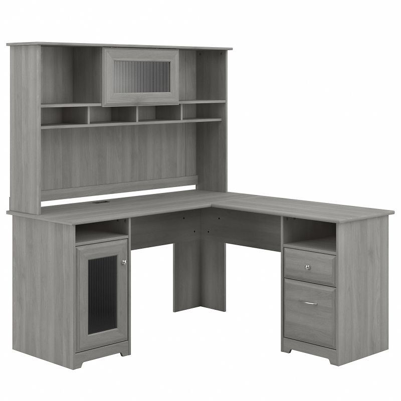 CAB001MG Bush Furniture Cabot 60W L Shaped Computer Desk with Hutch in Modern Gray