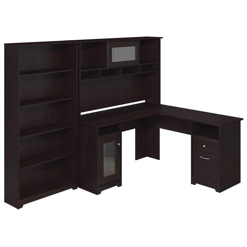CAB011EPO L Desk with Hutch and 5 Shelf Bookcase