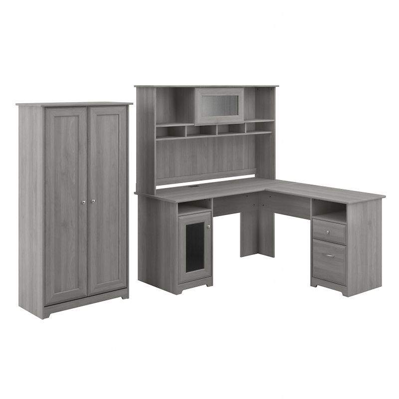 CAB017MG Bush Furniture Cabot L Shaped Desk with Hutch and Tall Storage Cabinet with Doors in Modern Gray
