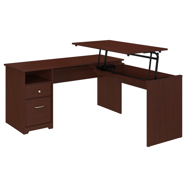CAB043HVC 60W 3 Position L Shaped Sit to Stand Desk in Harvest Cherry