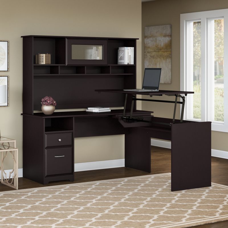 CAB045EPO 60W Single Pedestal Desk with Sit to Stand Return and Hutch