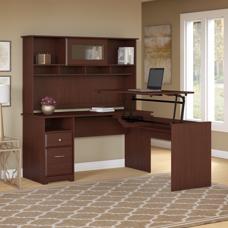 CAB045HVC 60W Single Pedestal Desk with Sit to Stand Return and Hutch