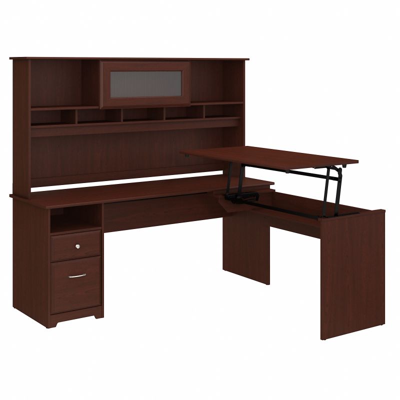 CAB052HVC 72W Single Pedestal Desk with Sit to Stand Return and Hutch