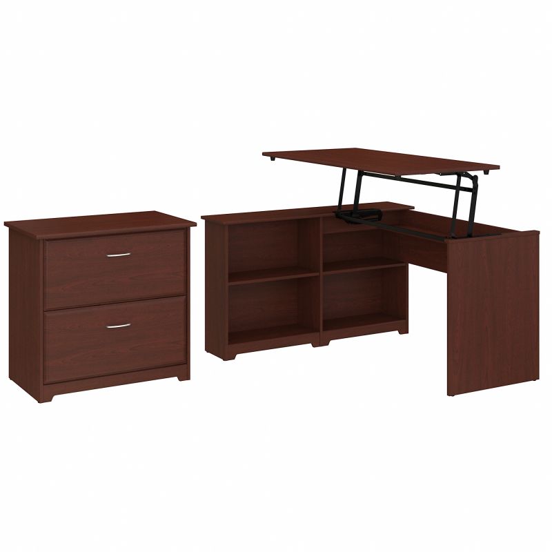 CAB056HVC 52W Sit to Stand Bookcase Corner Desk with Lateral File