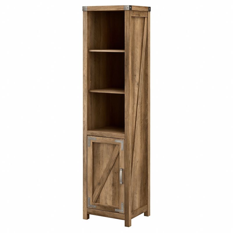 Cottage Grove Tall Narrow 5 Shelf Bookcase with Door in Reclaimed Pine