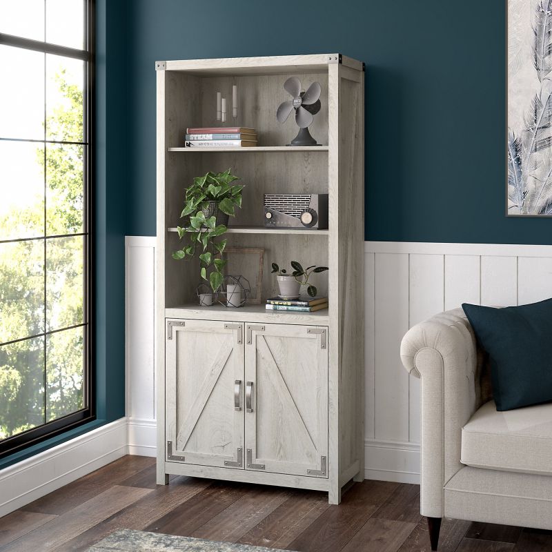 CGB132CWH-03 Cottage Grove Tall 5 Shelf Bookcase with Doors in Cottage White