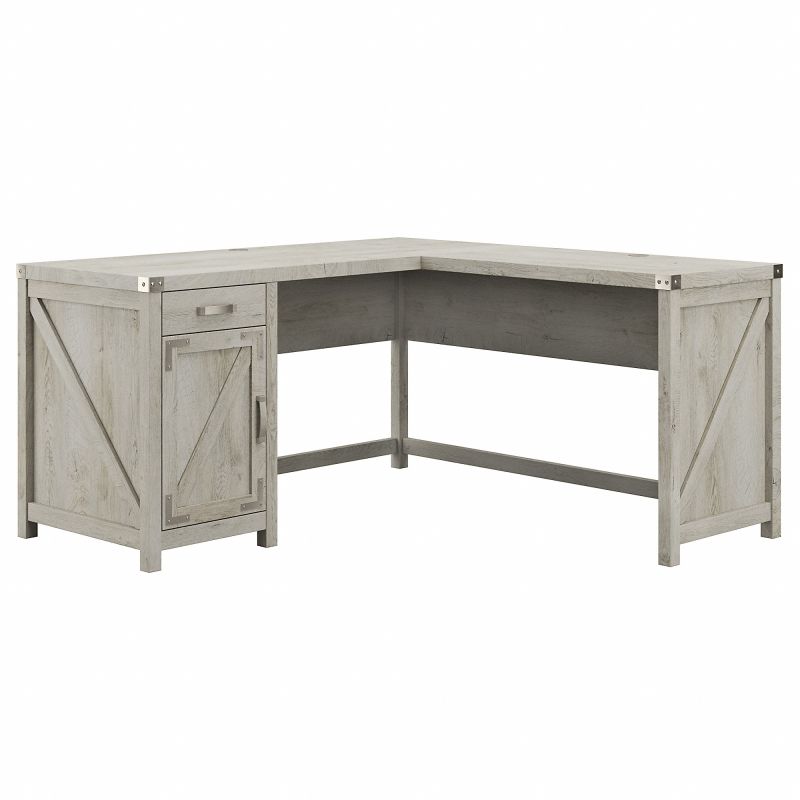 CGD160CWH-03 Cottage Grove 60W L Shaped Desk with Drawer and Storage Cabinet in Cottage White