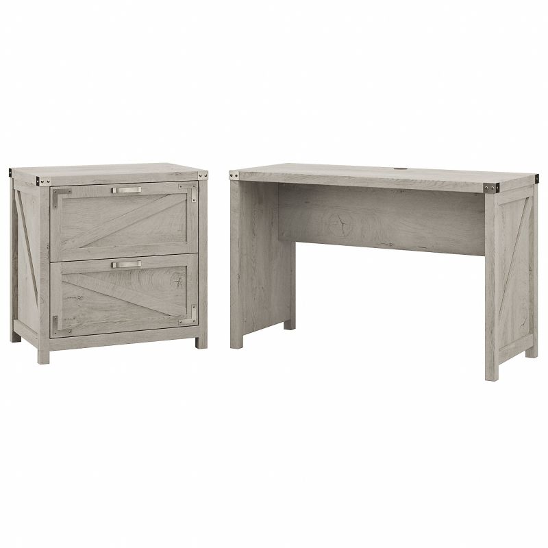 Cottage Grove 48W Farmhouse Writing Desk with 2 Drawer Lateral File Cabinet in Cottage White