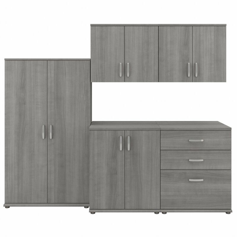CLS003PG Modular 92W Closet Storage Cabinet System w Wall Mount Cabinets Platinum Gray