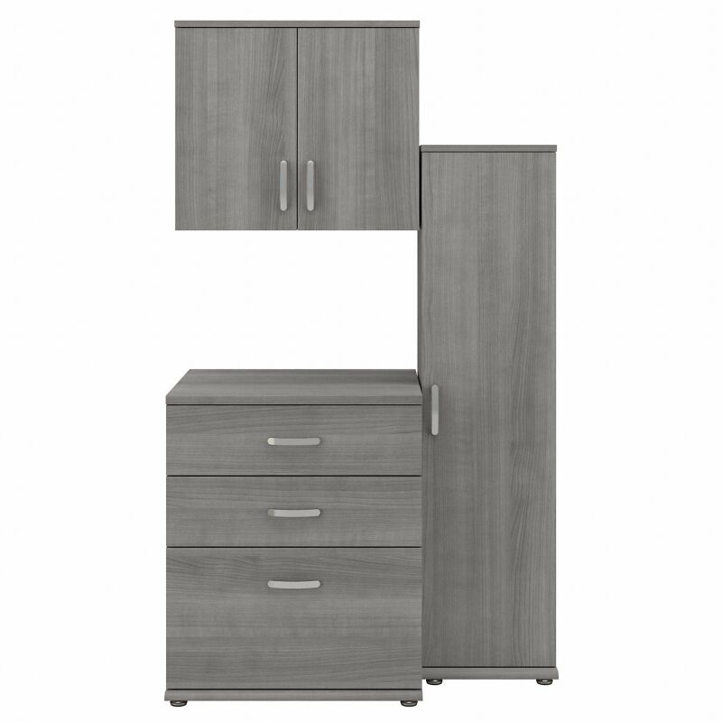 CLS005PG Modular 44W Closet Storage Cabinet System w Wall Mount Cabinets Platinum Gray