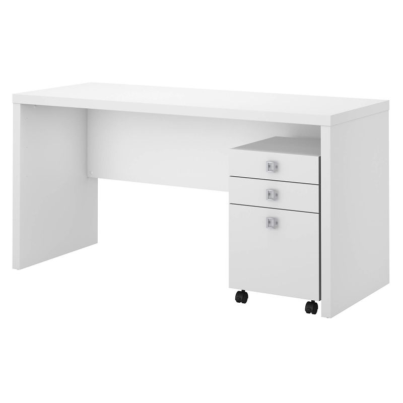 Desk with Mobile File Cabinet in Pure White