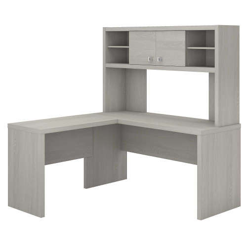 L Shaped Desk with Hutch in Gray Sand