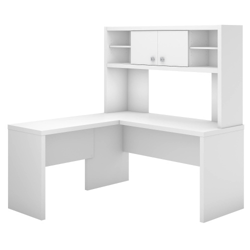 L Shaped Desk with Hutch in Pure White