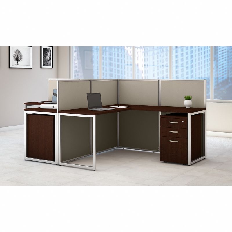 EOD560SMR-03K 60W 2 Person L Desk Open Office with 3 Drawer Mobile Pedestals