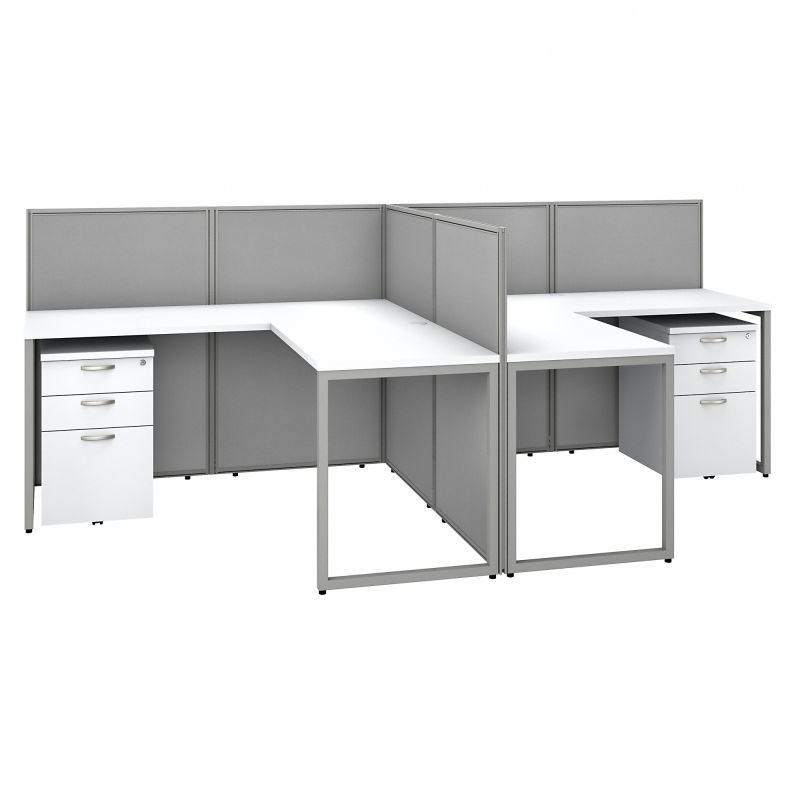 EOD560SWH-03K 60W 2 Person L Desk Open Office with 3 Drawer Mobile Pedestals