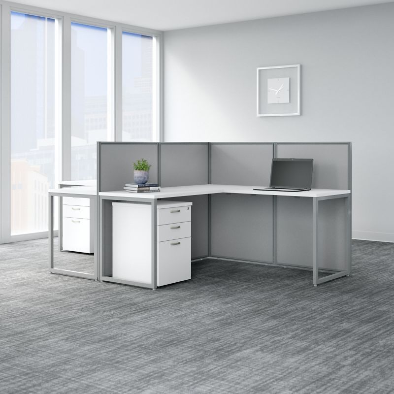 EOD560SWH-03K 60W 2 Person L Desk Open Office with 3 Drawer Mobile Pedestals