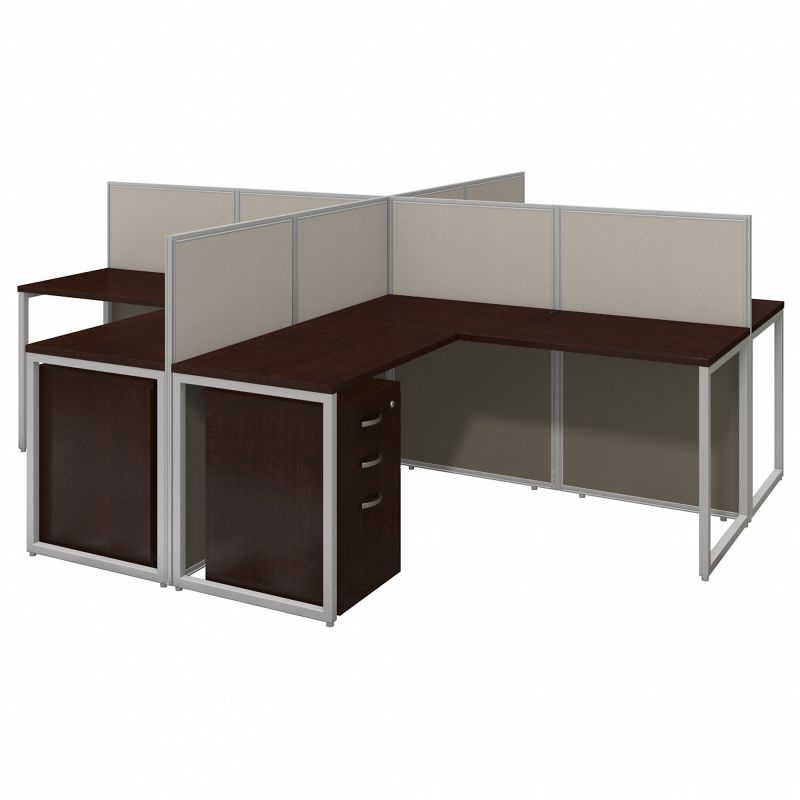EOD760SMR-03K 60W 4 Person L Desk Open Office with 3 Drawer Mobile Pedestals