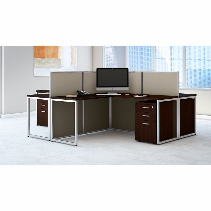 EOD760SMR-03K 60W 4 Person L Desk Open Office with 3 Drawer Mobile Pedestals