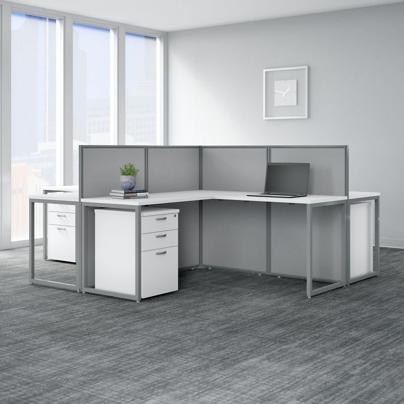EOD760SWH-03K 60W 4 Person L Desk Open Office with 3 Drawer Mobile Pedestals