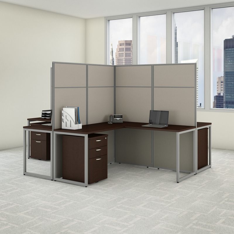 EODH76SMR-03K 60w x 66h 4 Person L Desk Open Office with 3 Drawer Mobile Pedestals