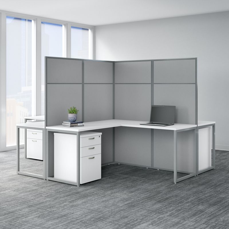 EODH76SWH-03K 60w x 66h 4 Person L Desk Open Office with 3 Drawer Mobile Pedestals