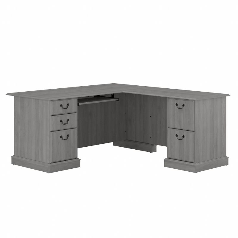 EX45870-03K Bush Furniture Saratoga L Shaped Computer Desk with Drawers in Modern Gray