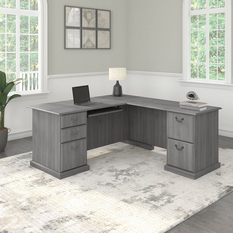 EX45870-03K Bush Furniture Saratoga L Shaped Computer Desk with Drawers in Modern Gray