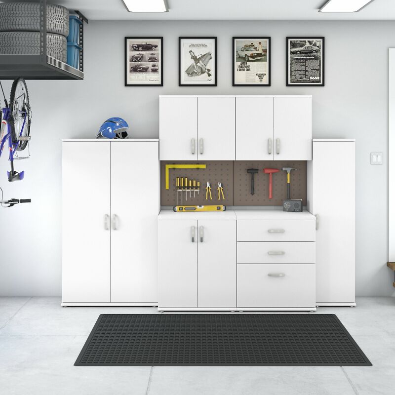 GAS002WH Modular 108W Garage Storage Cabinet System w Wall Mount Cabinets