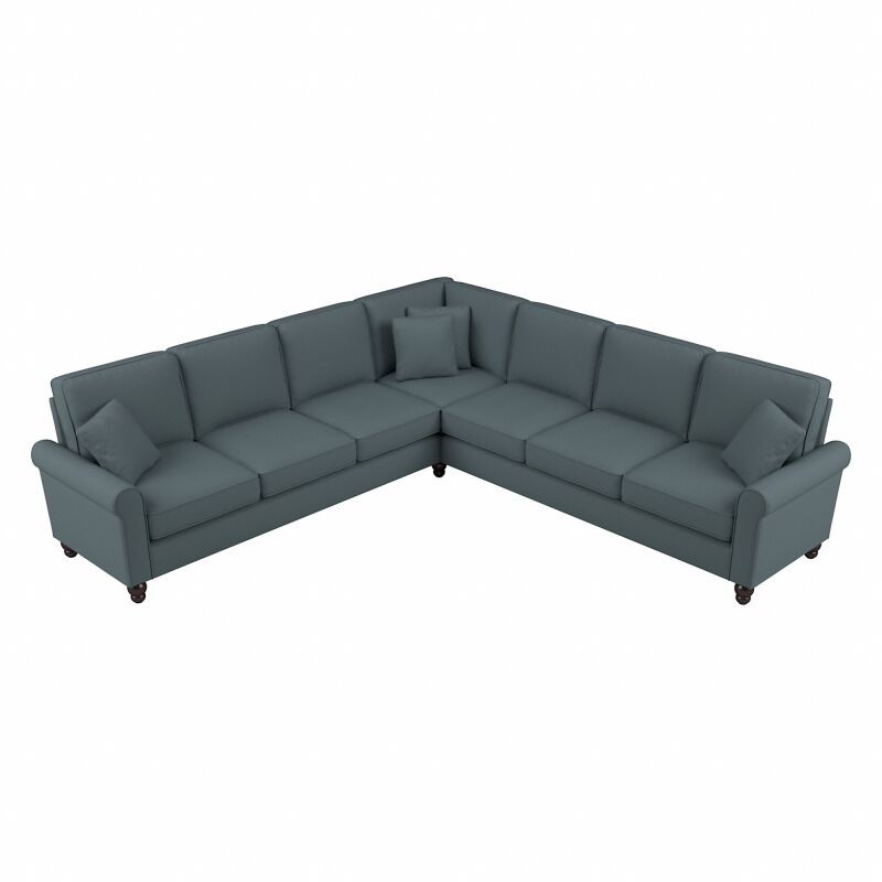 HDY110BTBH-03K Bush Furniture Hudson 111W L Shaped Sectional Couch in Turkish Blue Herringbone