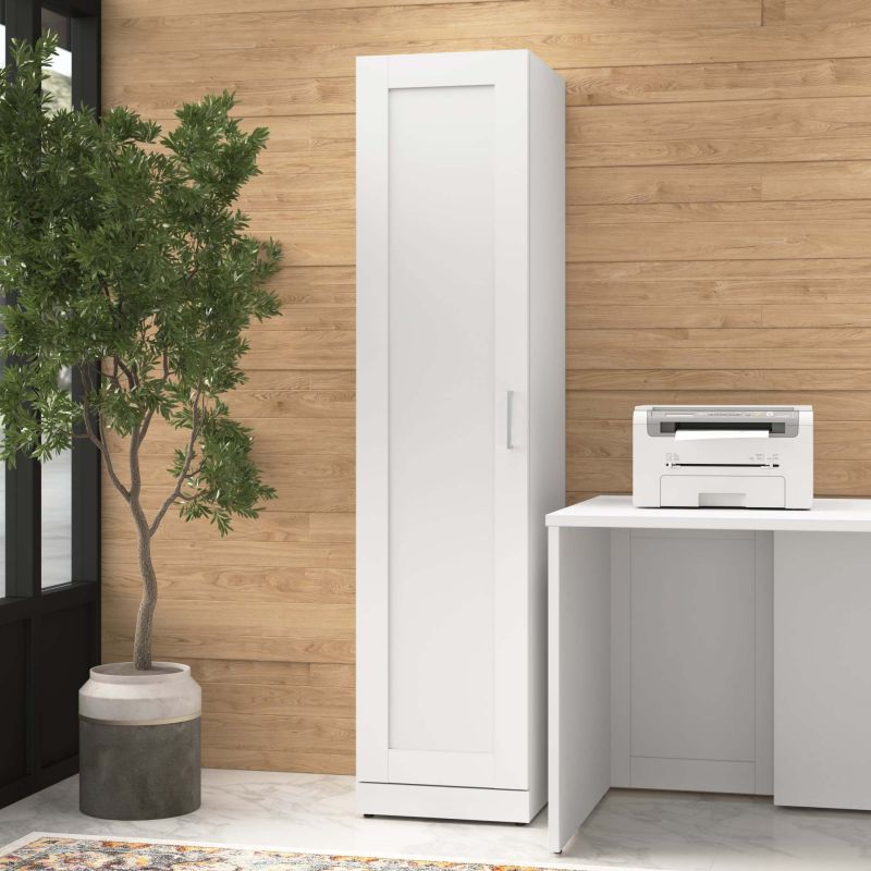 HHS117WH-Z Hampton Heights 17W Tall Narrow Storage Cabinet with Door and Shelves in White