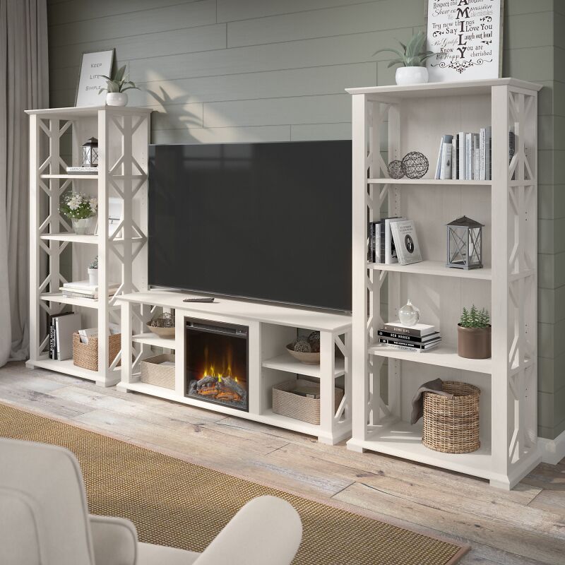 HOT014LW 60W Fireplace TV Stand w Bookcases