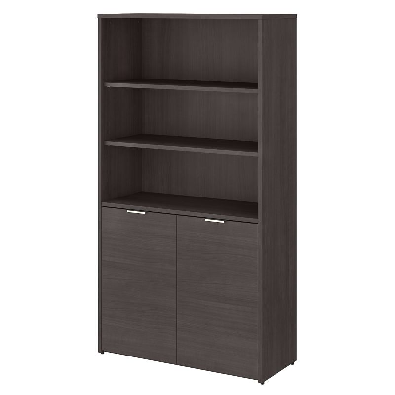 5 Shelf Bookcase with Doors in Storm Gray