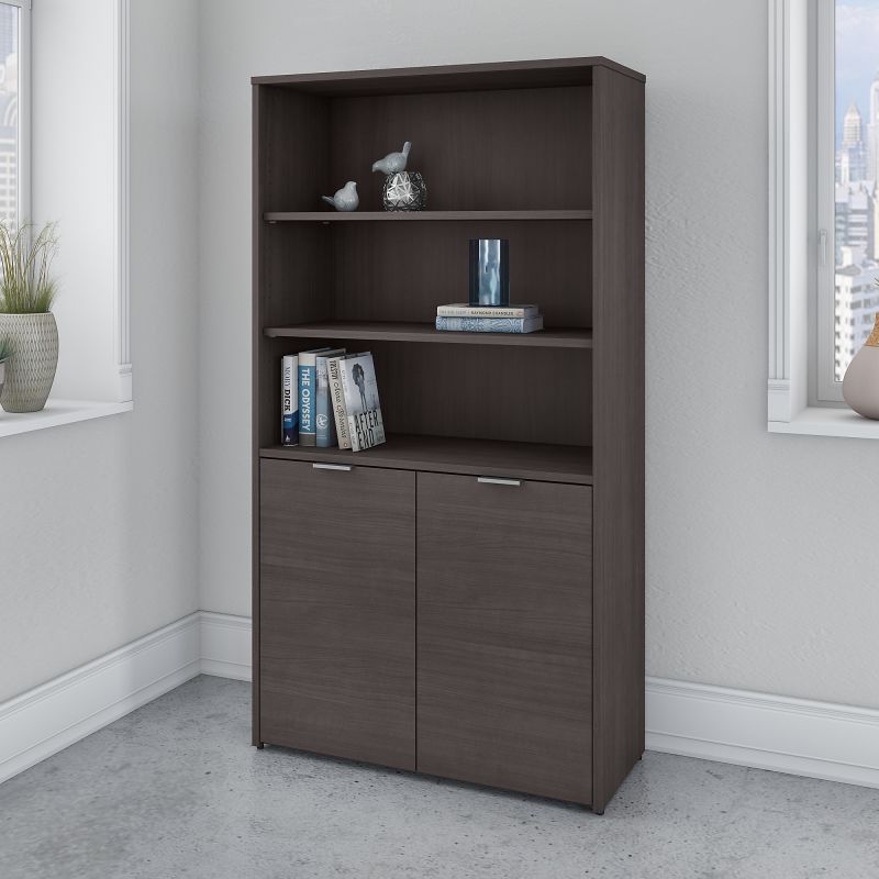 JTB136SG 5 Shelf Bookcase with Doors in Storm Gray