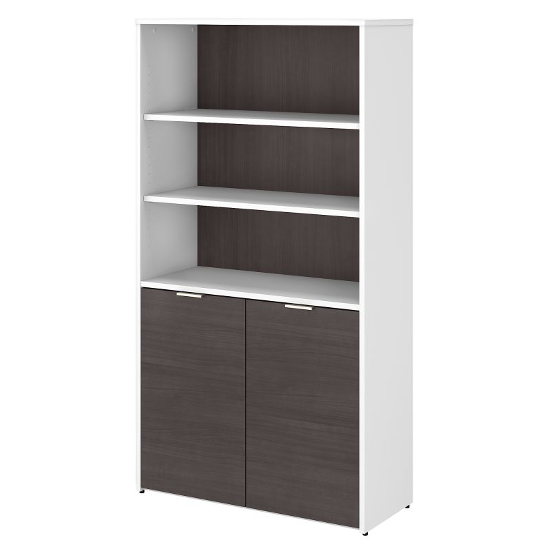 JTB136SGWH 5 Shelf Bookcase with Doors in White and Storm Gray