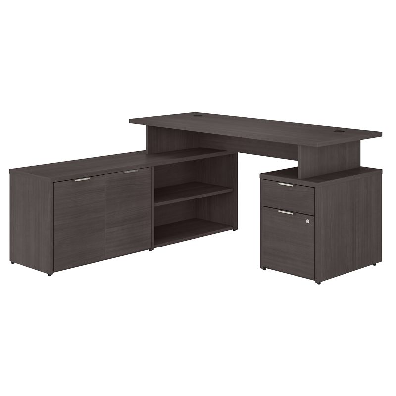 60W L Shaped Desk with Drawers in Storm Gray