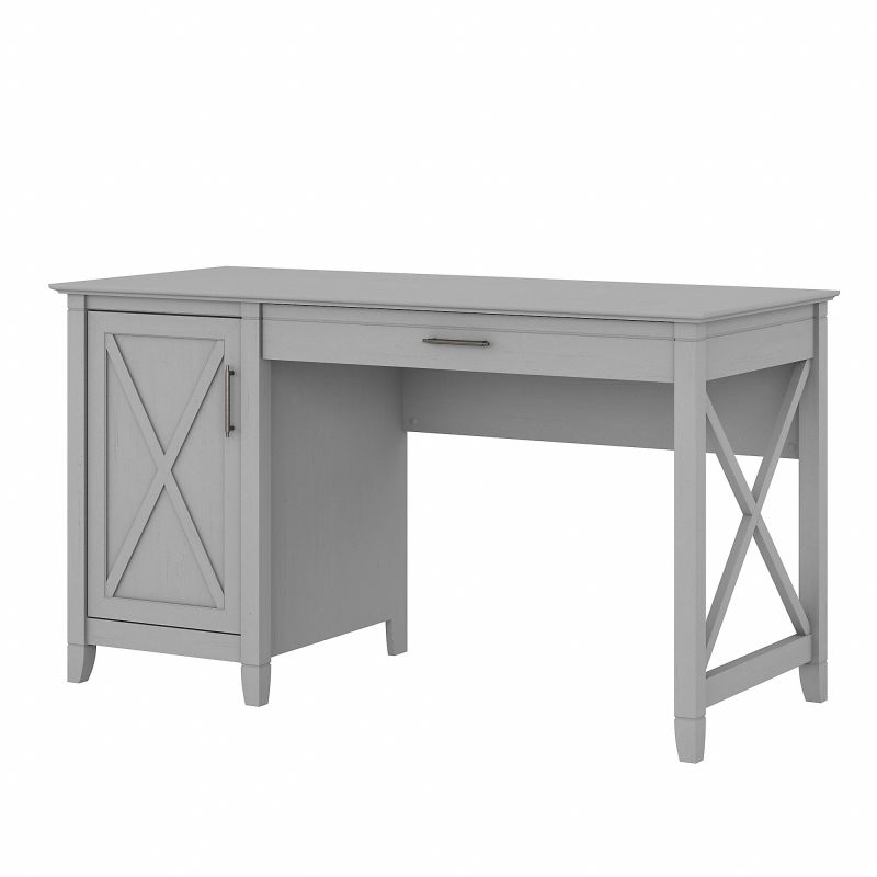 KWD154CG-03 Key West 54W Computer Desk with Keyboard Tray and Storage in Cape Cod Gray