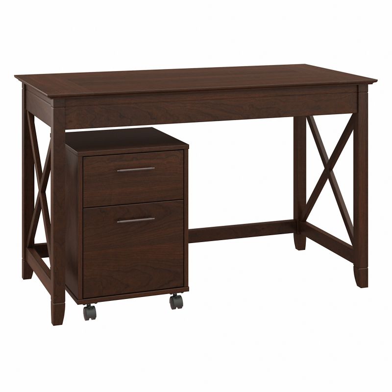 48W Writing Desk with 2 Drawer Mobile Pedestal Bing Cherry